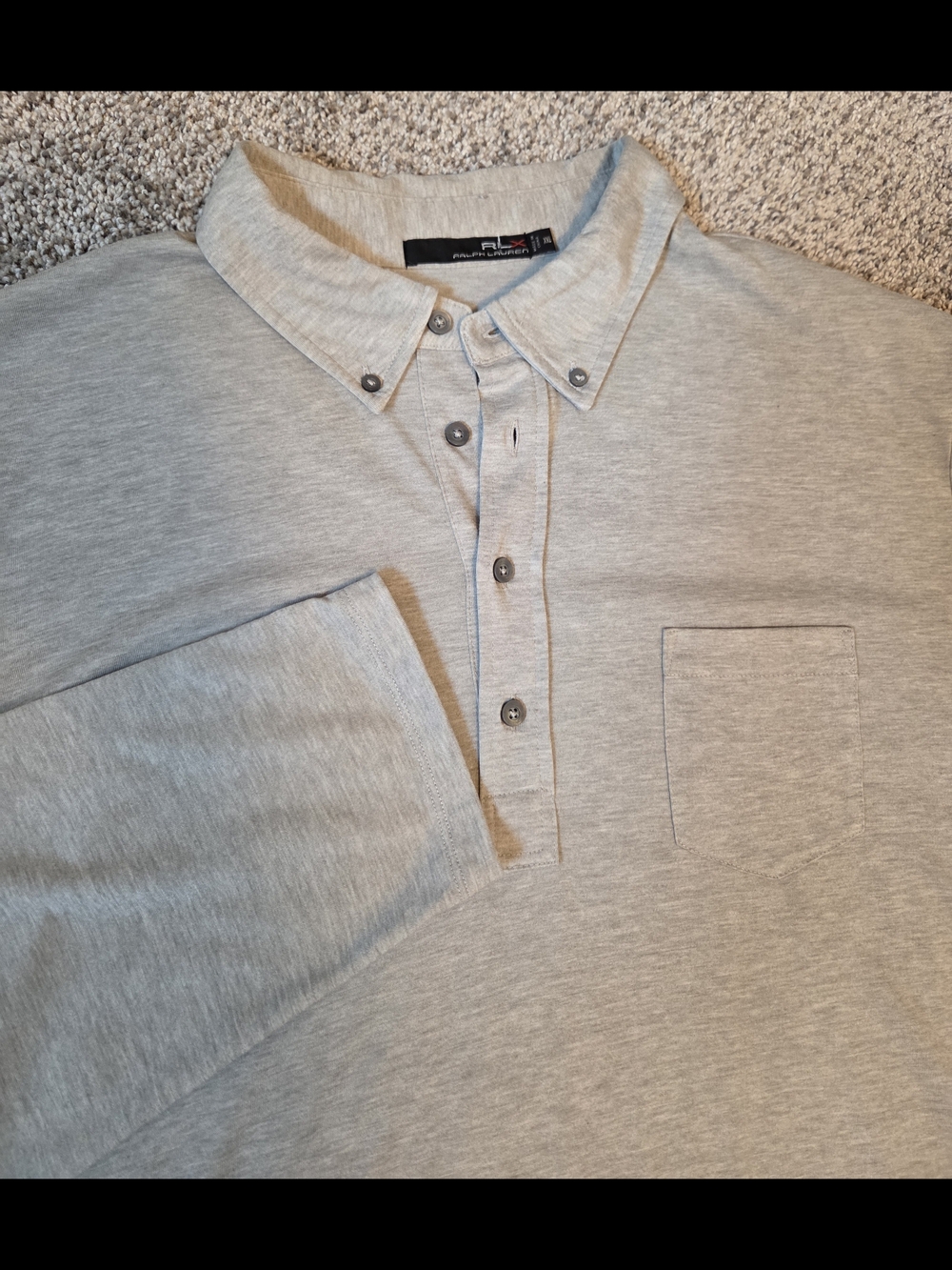 RLX Ralph Lauren Gray Long-Sleeve Polo w Chest Pocket Shadow Creek Grandpacore